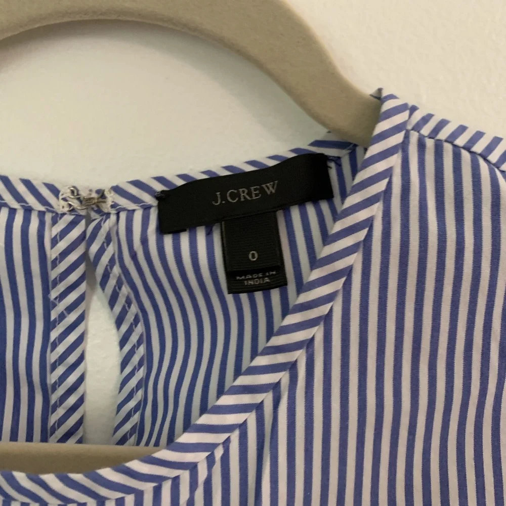 J. Crew Blue and White Striped Ruffle-Trim Blouse